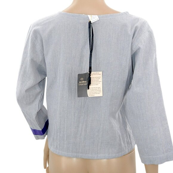 NWT Tribe Boutique Hand Woven Structured Lagenlook Pearl White Purple Crop Top S - Picture 3 of 7